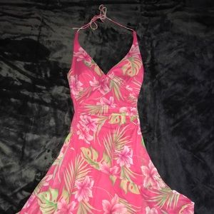 Pink halter dress with flowers